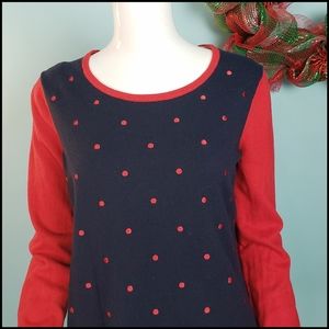 Tommy Hilfiger Red on Blue Polka Dot Sweater Sz. M